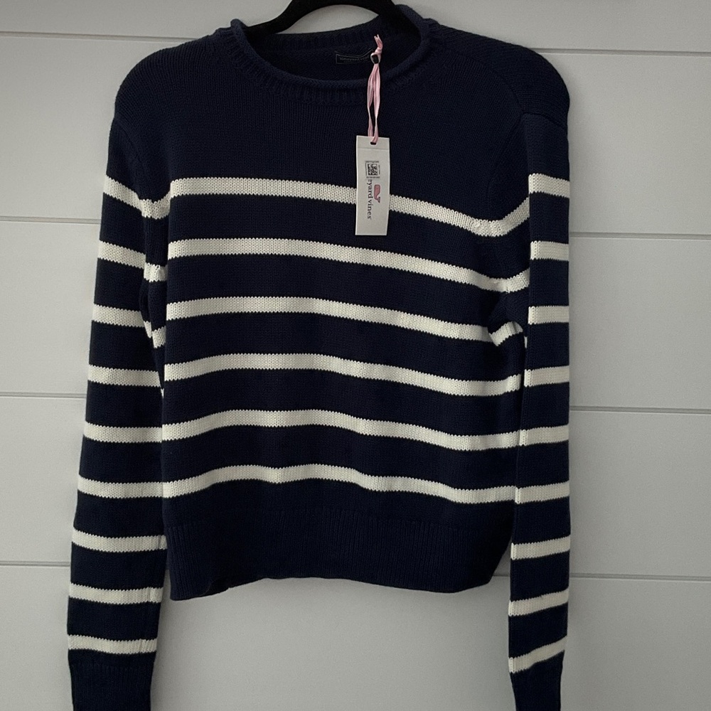 NWT Vineyard Vines Navy and White Striped Rollneck Crewneck Sweater Sz XS